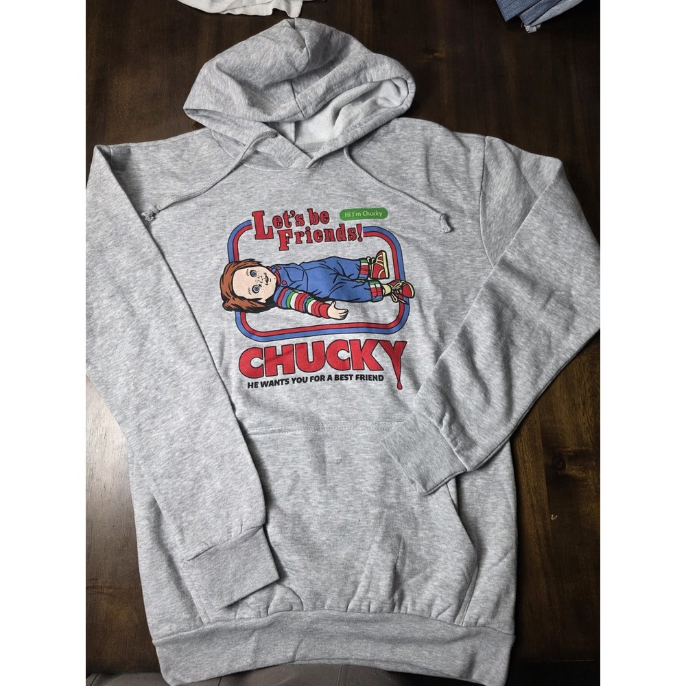 Chucky Let's Be Friends Hoodie Small Gray Child's Play Horror Universal